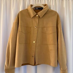 ZARA Camel/Tan Suede-Style Button Jacket